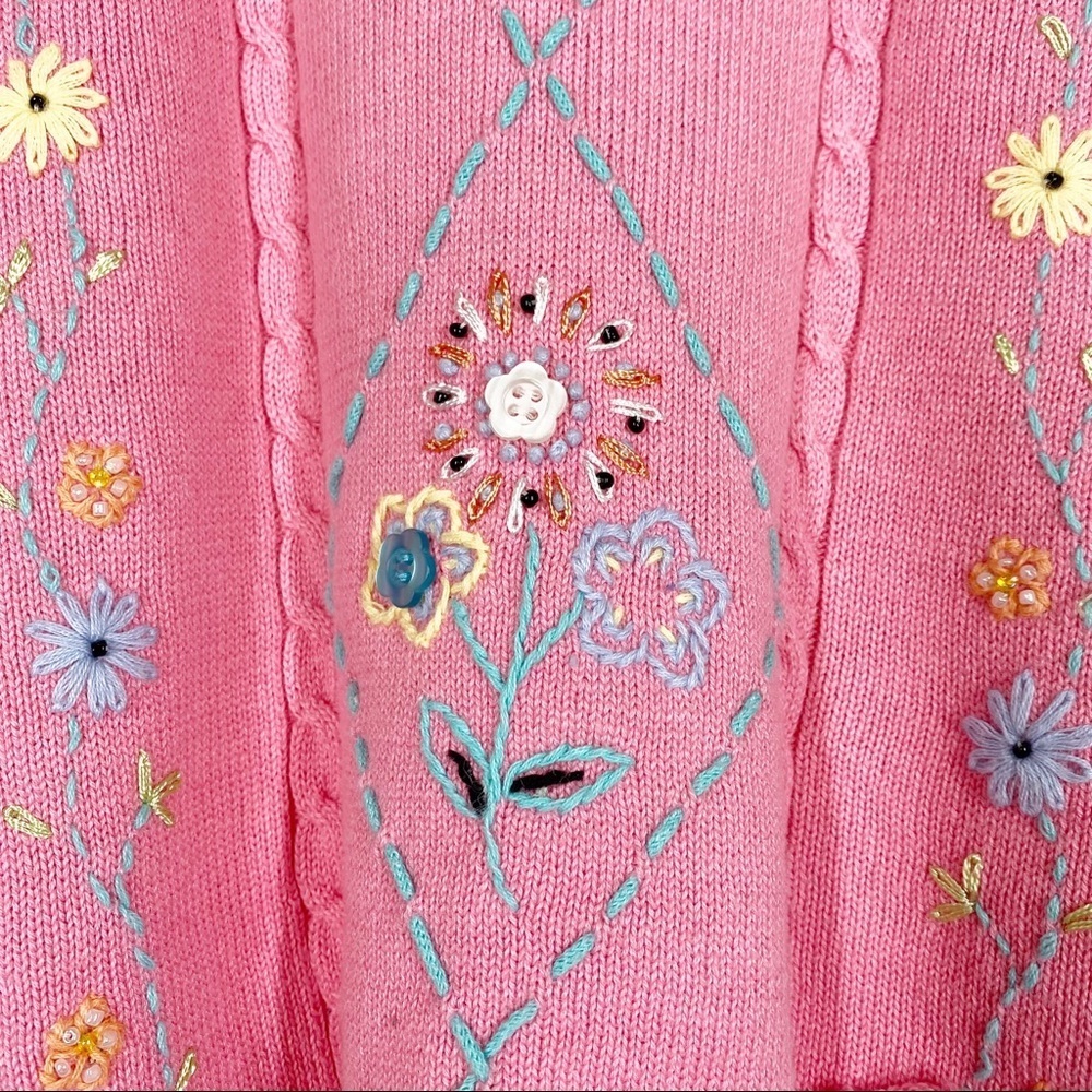 Vintage Style Pink Floral Grannycore Embroidered Knit Crop Top S - Picture 6 of 7